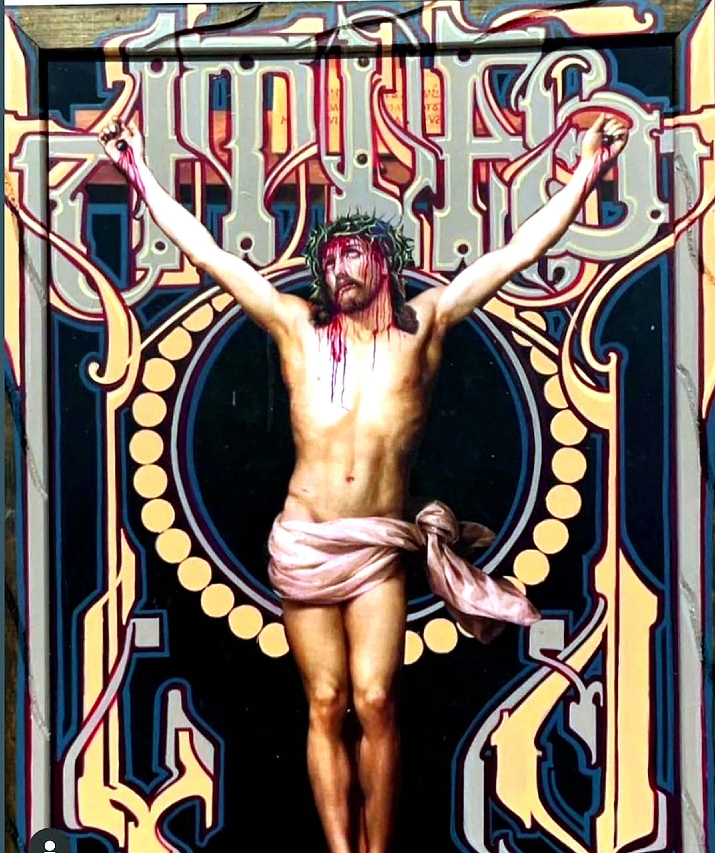 Atlas MSK — Crucifixion, acrylic on board, framed