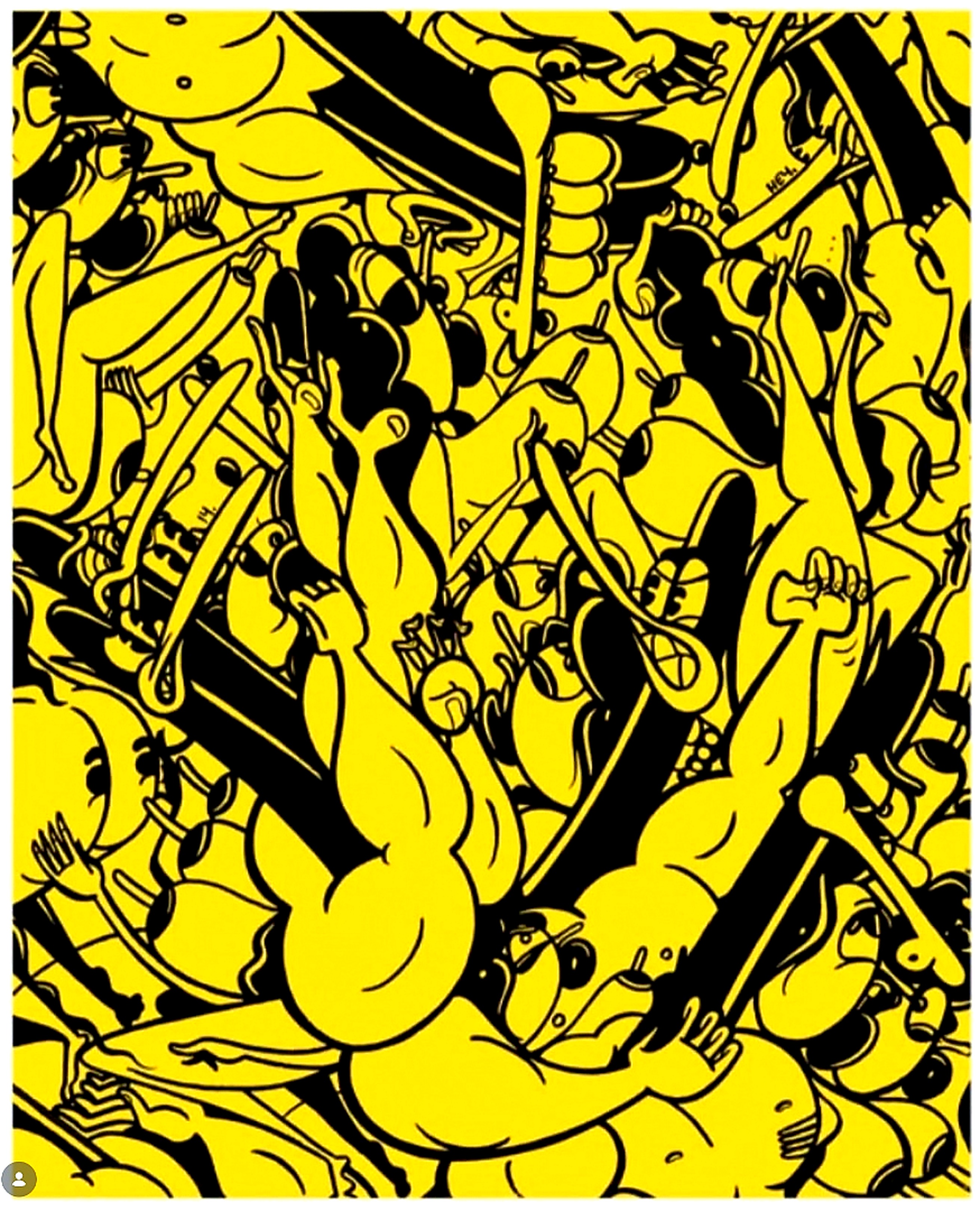 Rime — yellow and black figurative screen print